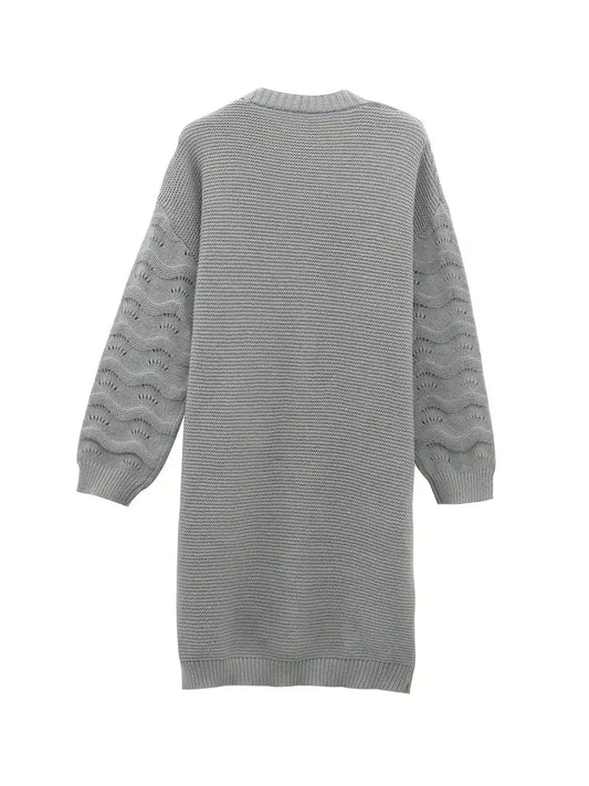 Women's Classic Long Gray Knit Cardigan | Ideal for Autumn/Winter