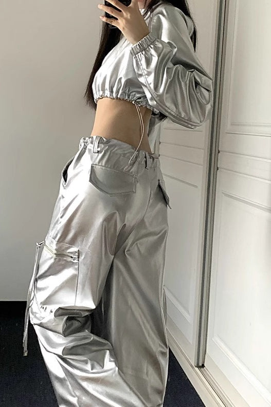Cyber Holographic Reflective Crop Top
