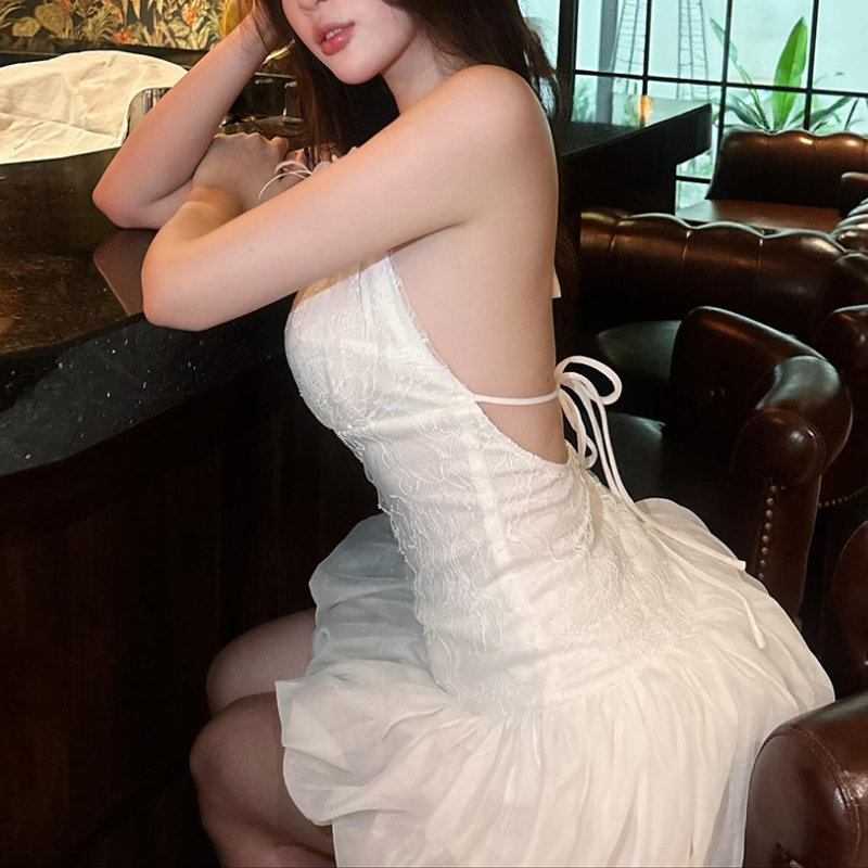 Halter self tie lace backless mini dress | Festival Outfits Women