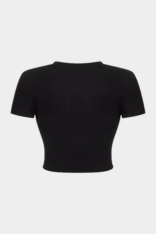 Black Vintage Printed Denim Short Sleeve T-Shirt