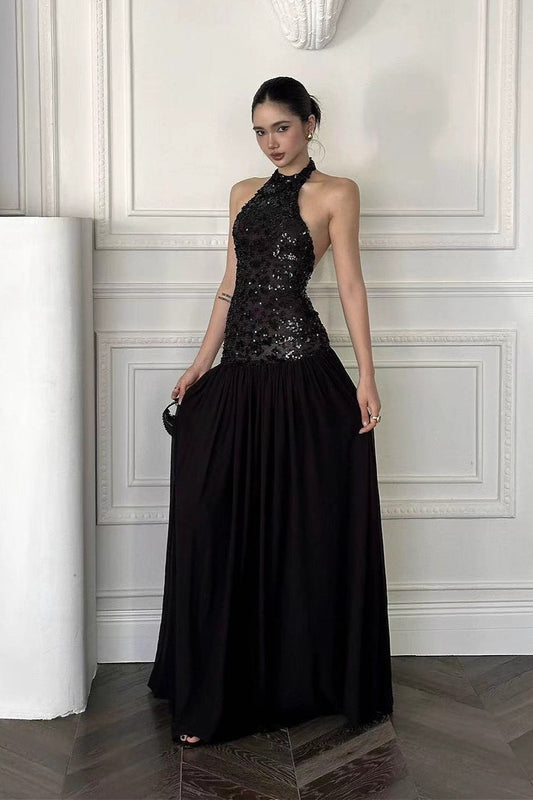 Black Sequin Statement Maxi Dress