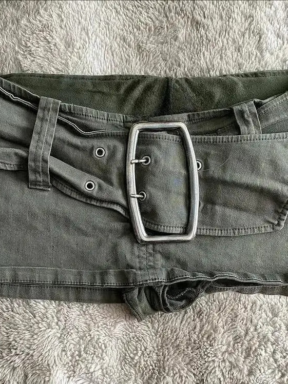Army Green Low Rise Mini Denim Skirt
