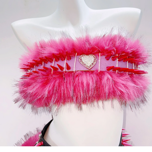 Fluffy rivet applique self tie backless tube top | Festival Outfits Women