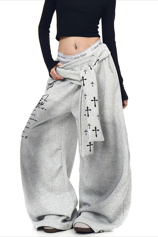 Punk Gradient Cross Fleece Wide Pants