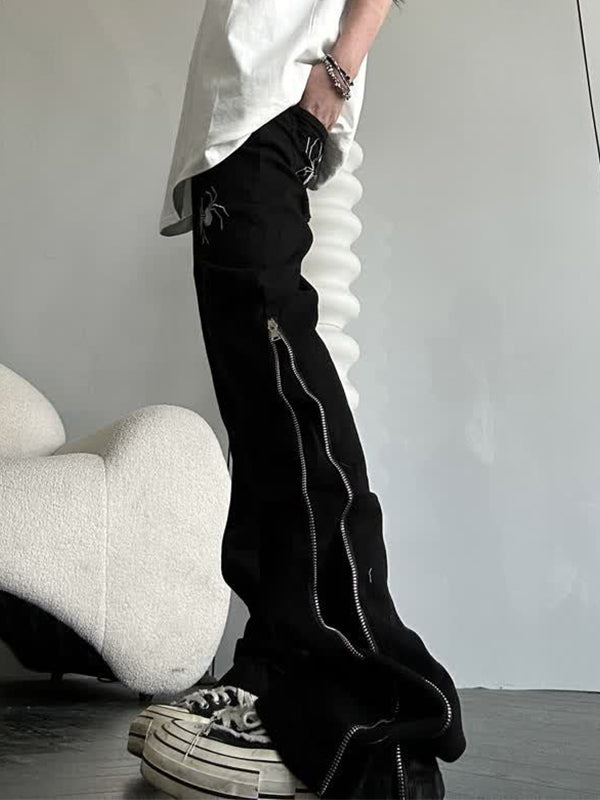 Spider Embroidery Side Zip Up Skinny Jeans