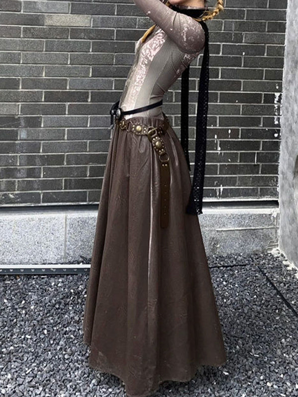 Tribal Print Splice Long Sleeve Maxi Dress