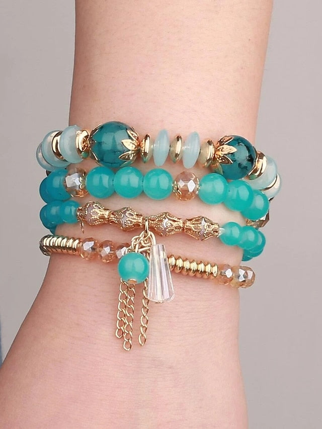 4pcs Bracelet Loom Bracelet Layered Vintage Theme Weave Personalized Holiday Polyamide Bracelet Jewelry Blue For Daily Birthday Beach Festival for Women