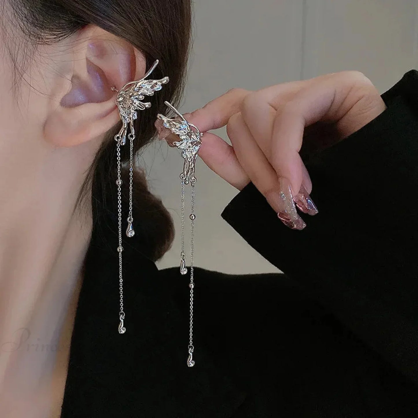 Dark Blossom Fringe Zircon Ear Wrap Earring