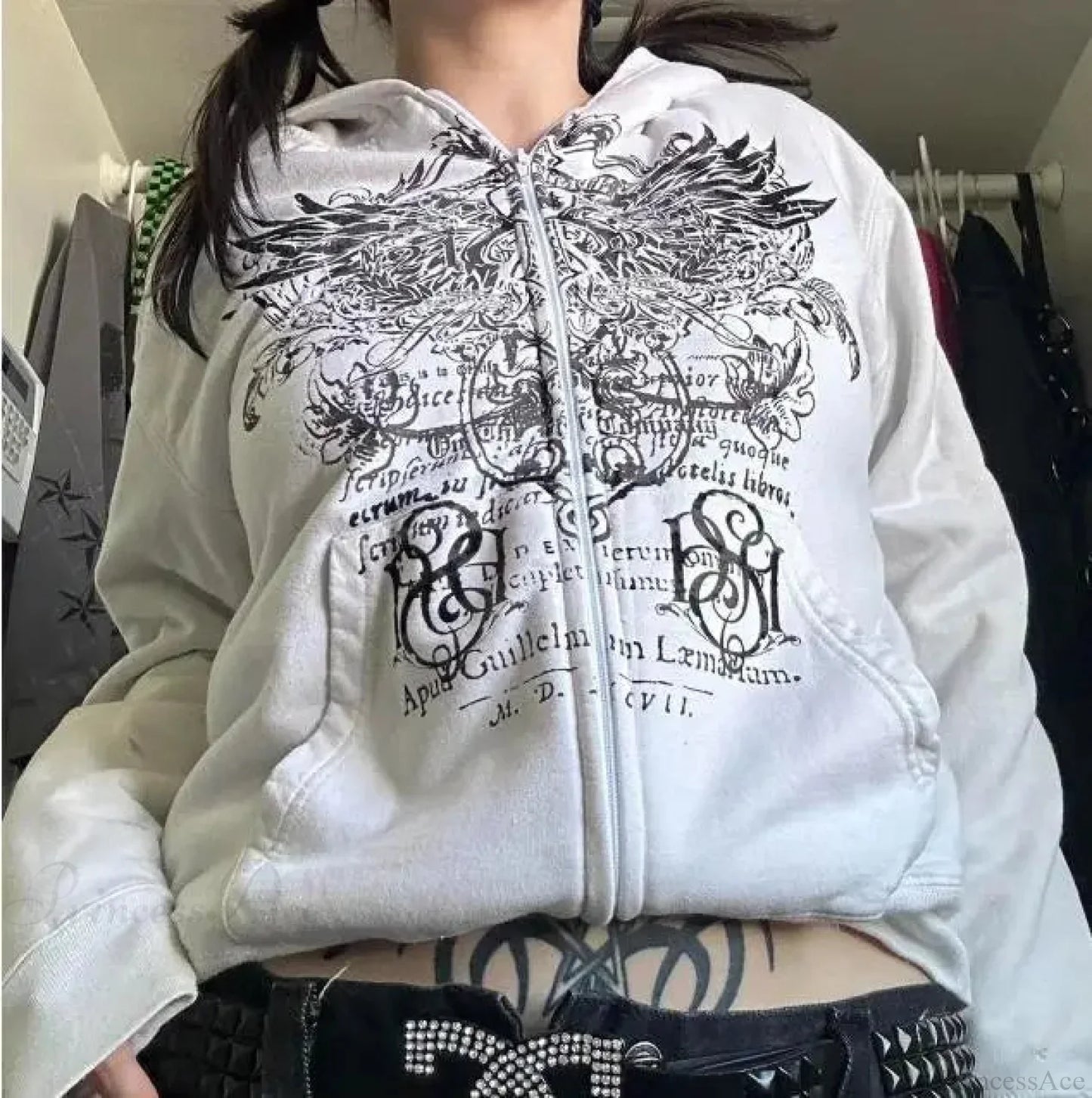 Dark Feathers Pattern Zip Hoodie