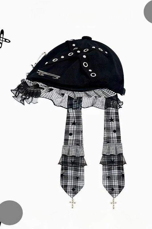 Punk Spice Y2K Lace Long Streamer Beret Hat