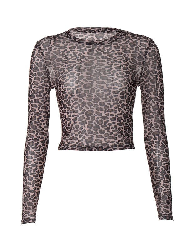 Leopard Print Mesh Long Sleeve Tee