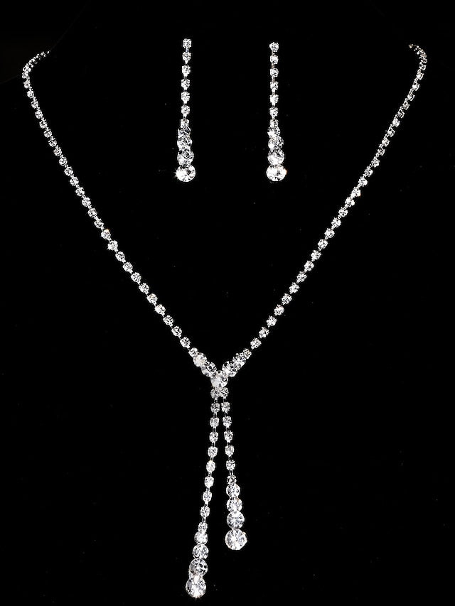 3pcs Bride Jewelry Set Silver Crystal Wedding Necklace Earrings Bridal Rhinestone Teardrop Pendant Accessories for Women and Bridesmaids (3 piece set - 2 earrings and 1 necklace) for Women