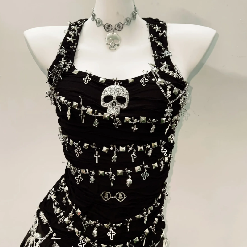Skull applique PU leather tank top | Festival Outfits Women