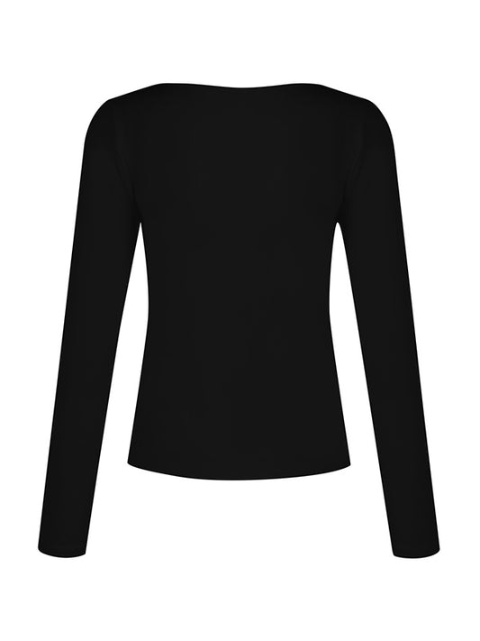 Solid V Neck Slim Long Sleeve Tee