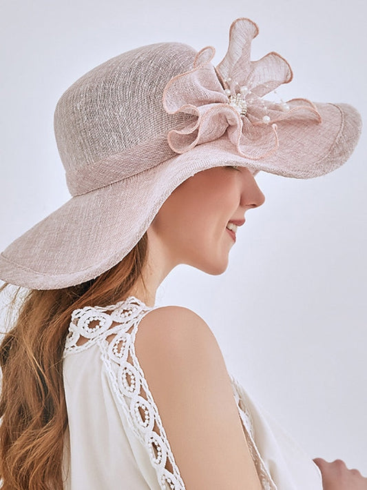 Party Hat Party Wedding Street Bowknot Flower Yellow Gray Hat Pink Khaki Fall Summer Sun Hat for Women