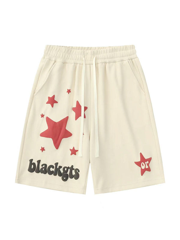 Sporty Star Print Drawstring Shorts