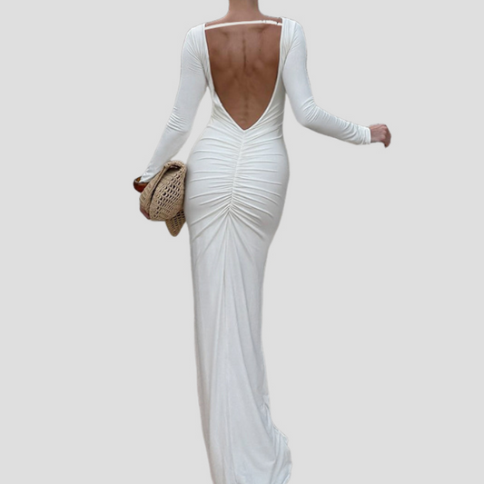 Backless long sleeve ruched maxi dress | Festival Outfits Women