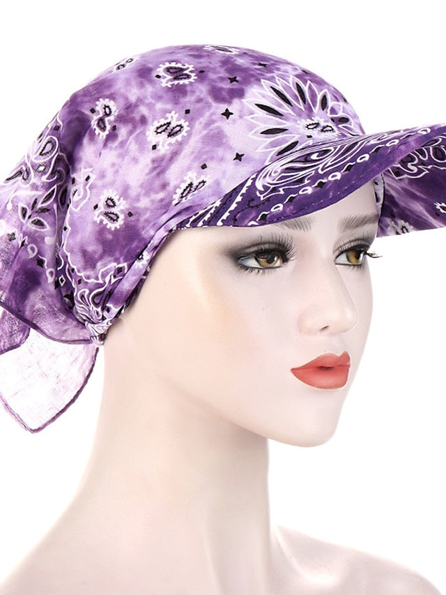 Women Bandana Scarf Cap Sunscreen Hedging Cap Printed Brim Baseball Cap Colorful Sunshade Hooded Scarf Headpiece Headscarf Baseball Hat for Women