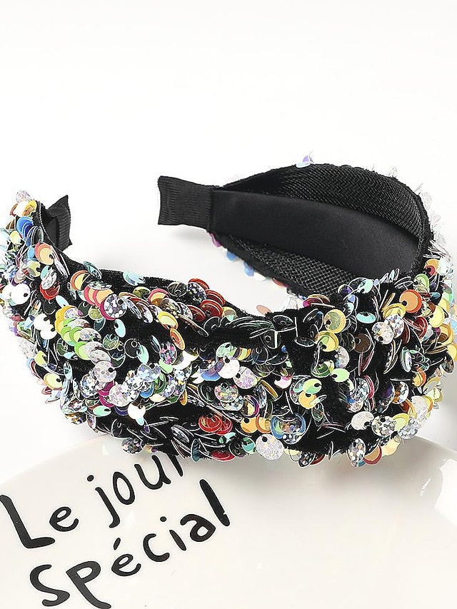 1PC Girls' Headbands Headband For Party Evening Sequins Fabric Fish Scale Sequin Headband - Sapphire Blue Fish Scale Sequin Headband - White Color Fish scale sequin headband - red and yellow for Women