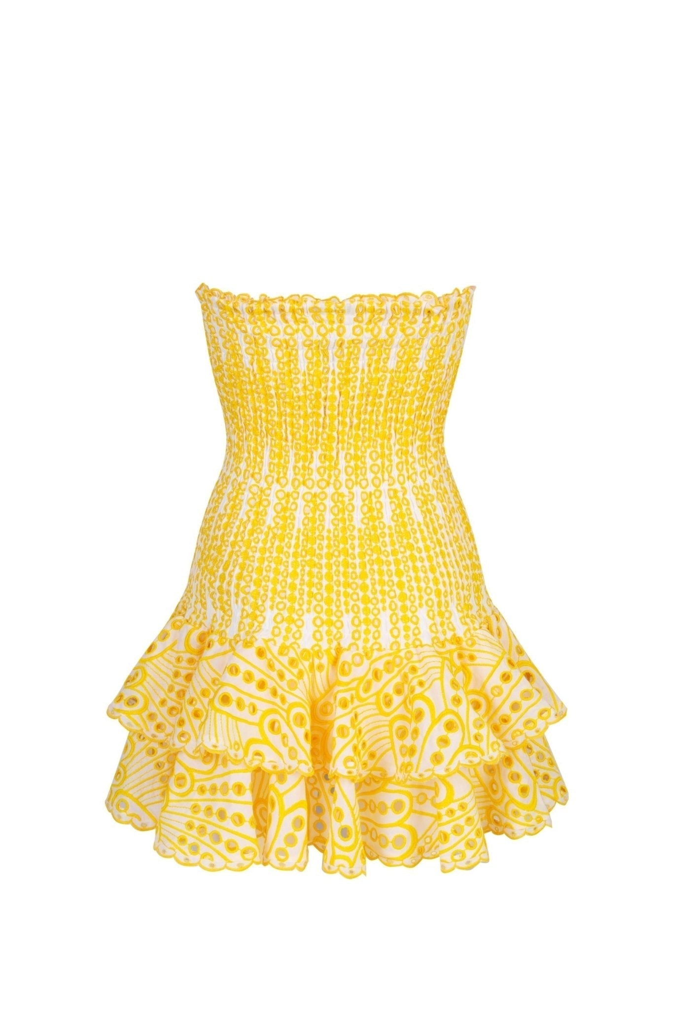 Vestido mini ajustado sin tirantes con encaje bordado Dolly