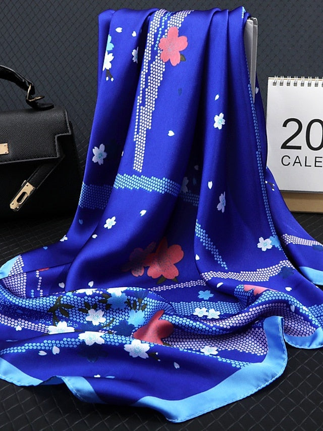 Floral Scarf Shalw Women Wraps Hijab Foulard Female Bandana Print 70cm Square Satin Scarves Stoles Gift for Women