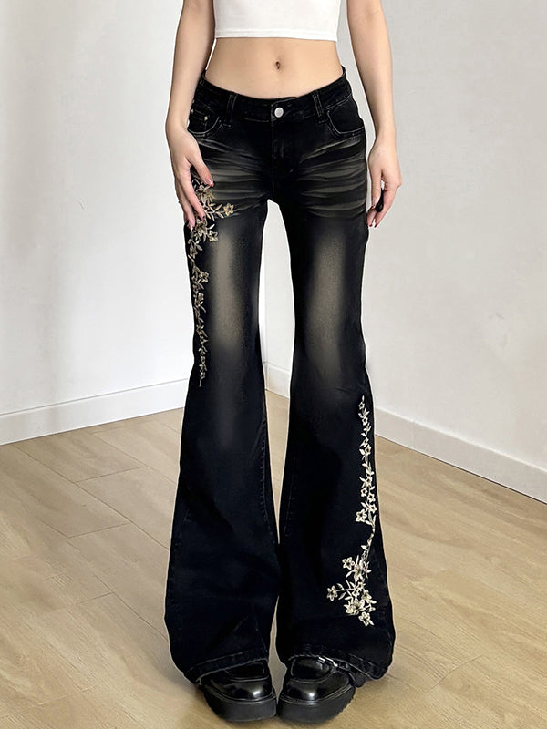 American Vintage Rose Embroidery Flare Jeans