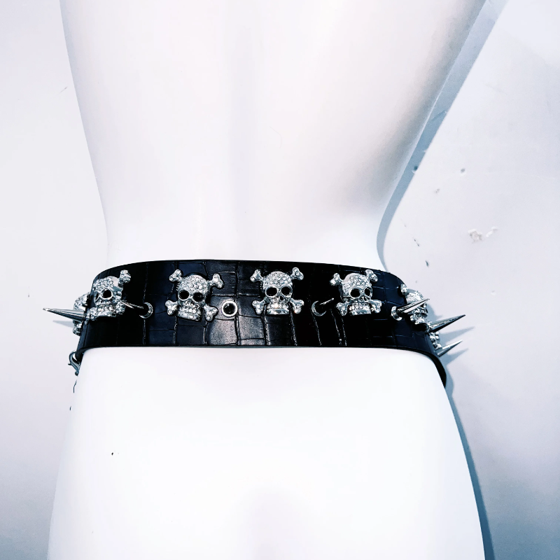 Skull applique metal chain belt | Festival Outfits Women