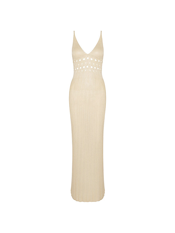 Cutout V Neck Knit Maxi Dress
