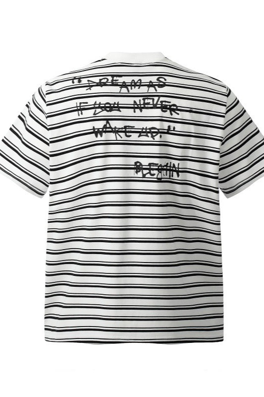Grunge Music Graphic Striped Short Sleeve T-shirt