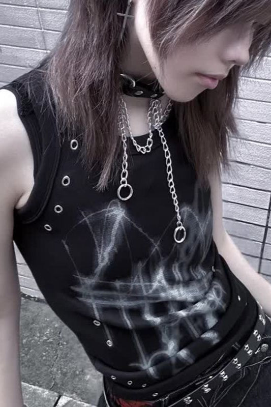 Y2K Subculture Slim American Street Sleeveless Tank Top
