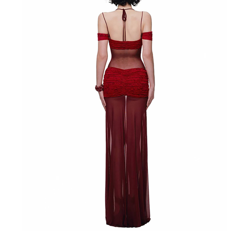Ruched square neck slit halter cami maxi dress | Festival Outfits Women