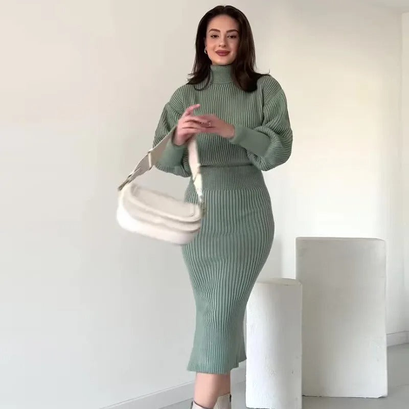 Cleo - Vestido de suéter acanalado - Elegante - Corte entallado - Ideal para otoño/invierno