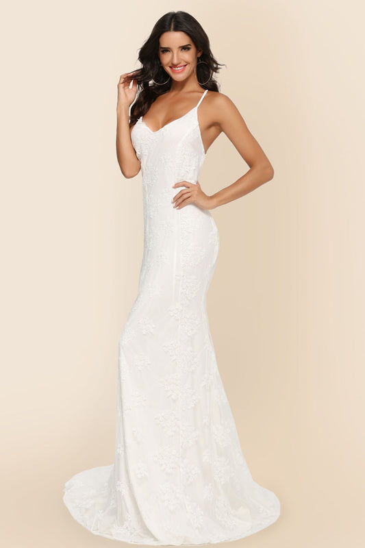 Long Sleeveless Cathedral Train Formal Dress