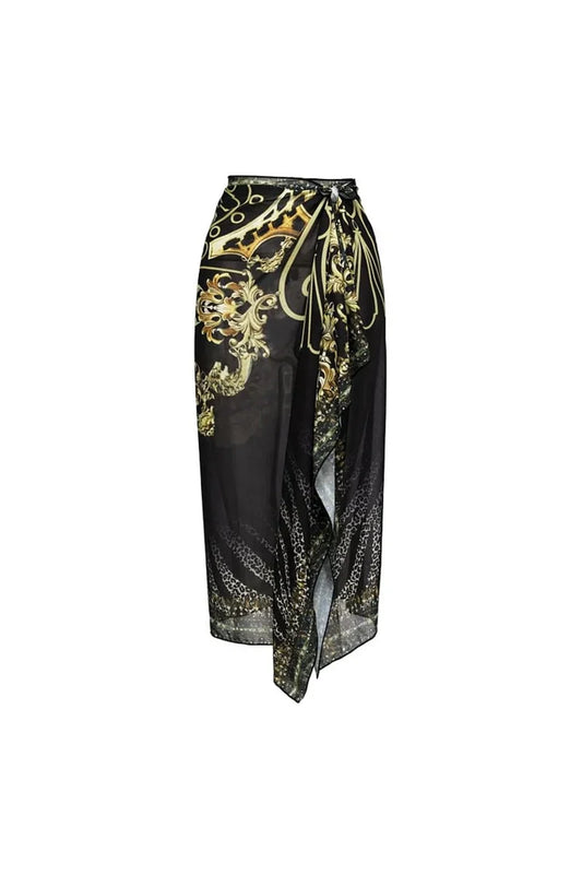 Conjunto de traje de baño con volantes en dorado y negro