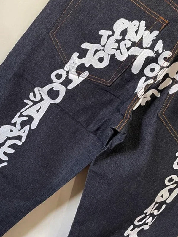 Hip Pop Letter Print Boyfriend Jeans