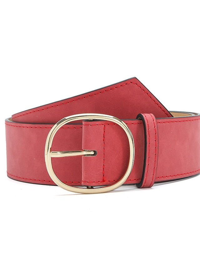 Unisex PU Buckle Belt PU Leather Prong Buckle O-ring Classic Casual Party Work Black White Pink Red for Women