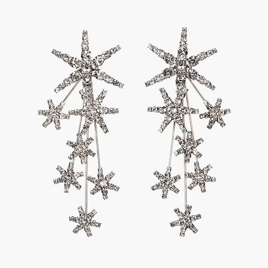 Celestial Star Drop Earrings with Crystal Embellishments - Silver