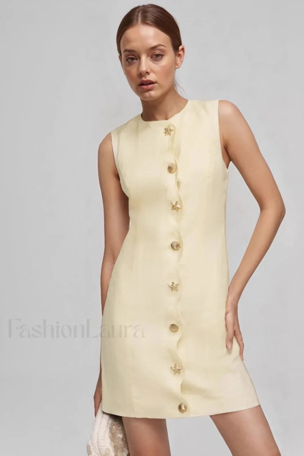 Elegant Sleeveless Buttoned Bodycon Work Dress