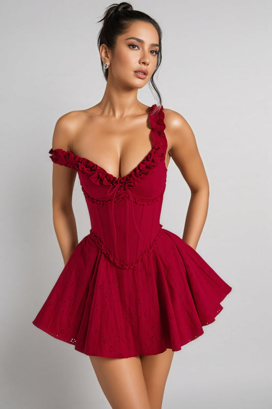Naomi Red Strapless Ruffle Mini Dress
