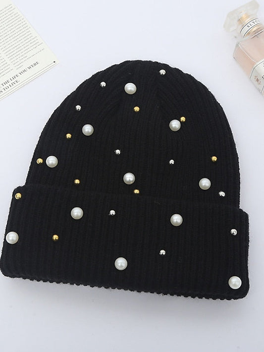 Hat Beanie / Slouchy Black Blue Pink Outdoor Street Dailywear Beaded Knit Pure Color Comfort Warm Breathable for Women