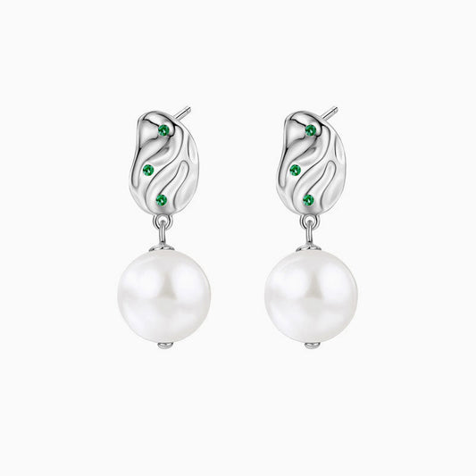Emerald CZ Hammered Baroque Pearl Drop Earrings