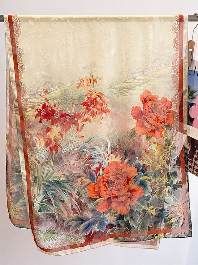 Scarves Shawl Daily Holiday Flowers Chiffon Casual Bohemia Sunscreen Outdoor Casual 1 PC for Women