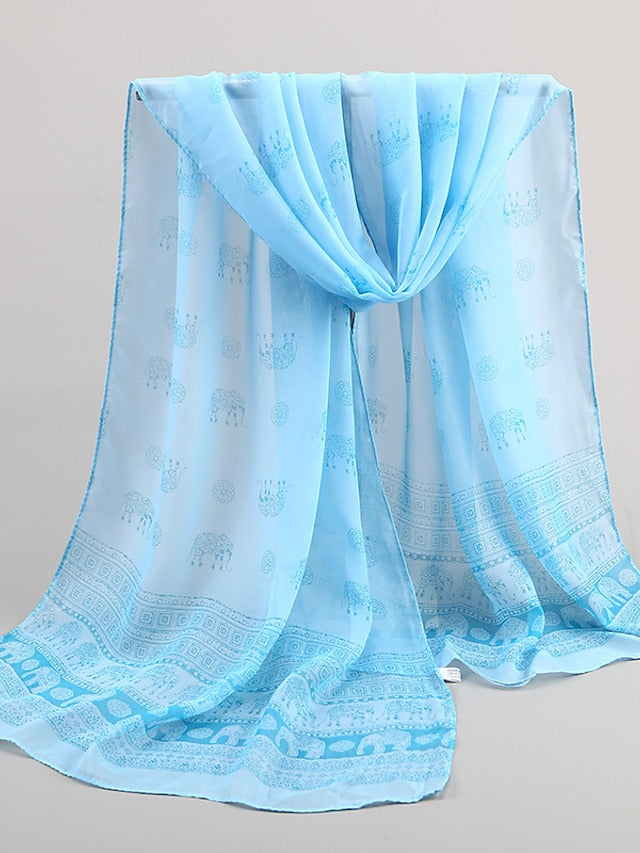 Ladies Exotic Ethnic Wind Elephant Print Chiffon Silk Scarf for Women