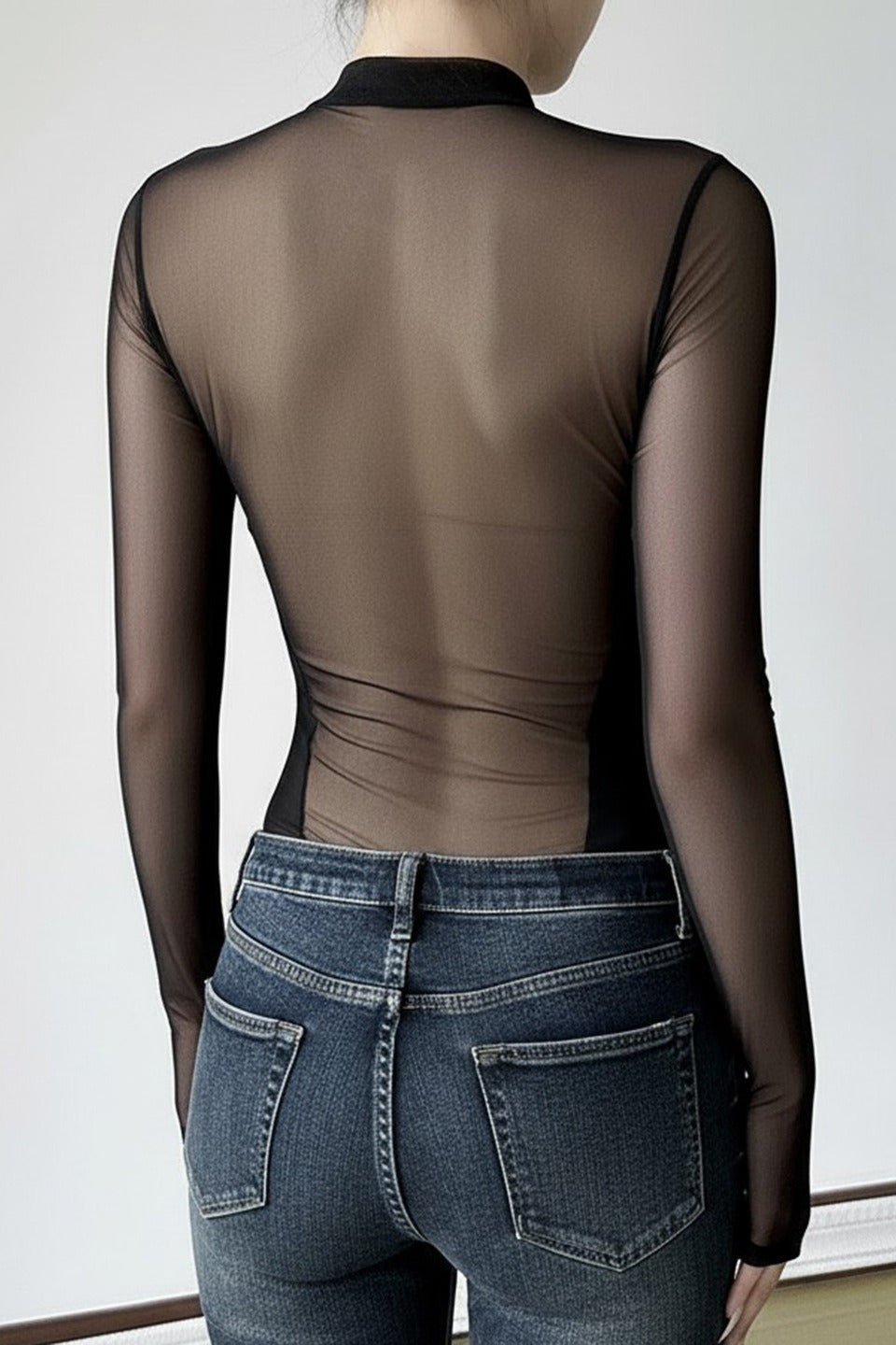 Sheer Dark Snake Print Bodysuit Mesh Top