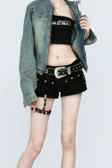 Sexy Bodycon Rivet Black Denim Shorts