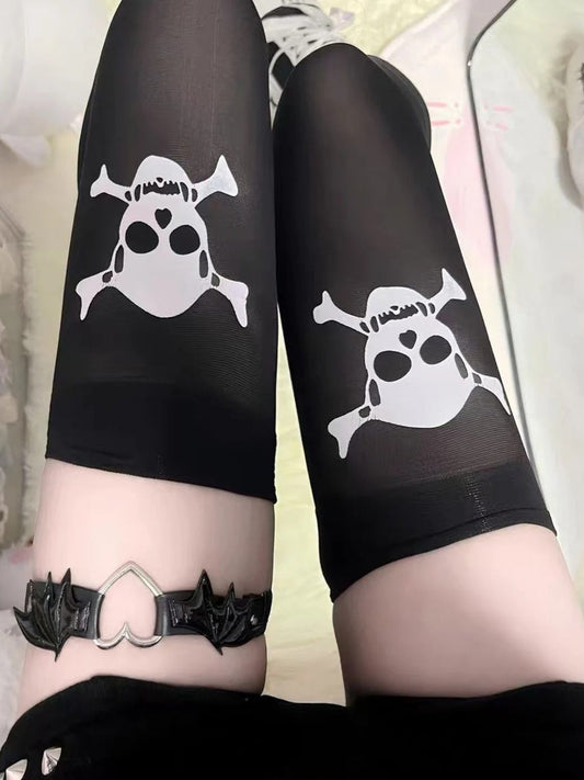 Gothic Punk Skull Print Elastic Knee High Socks