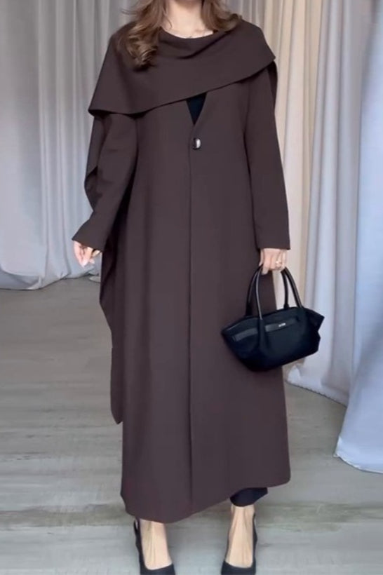 Cape Sleeve Solid Color Long Overcoat