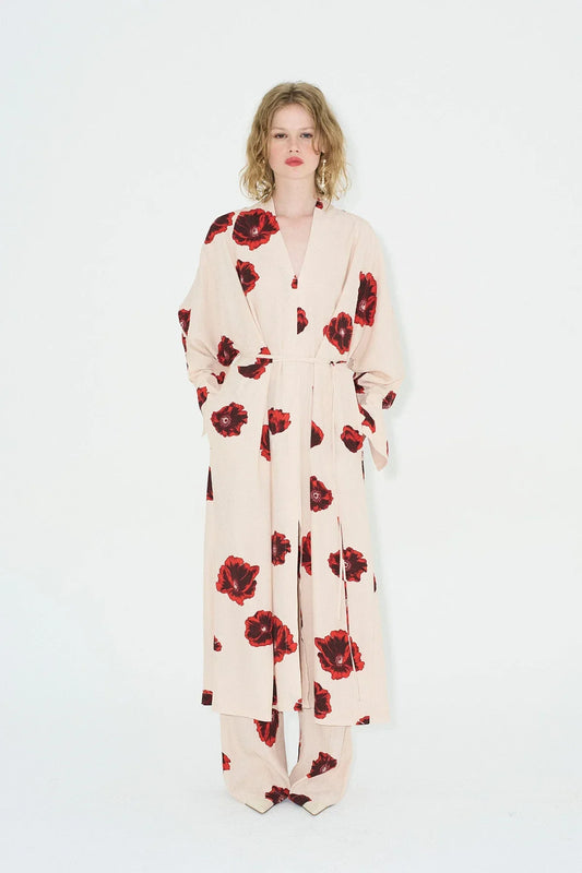 Sahara Print Kimono Dress - Coquelicot