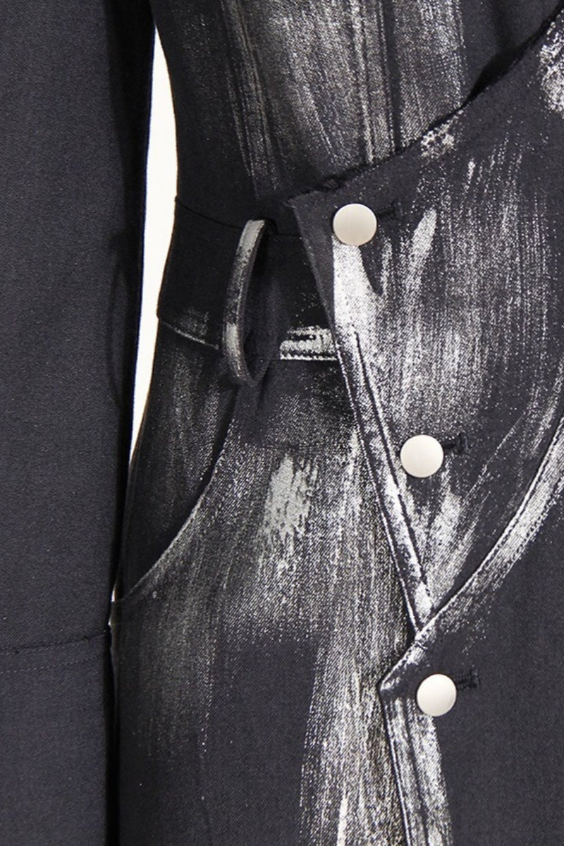 Hand-painted Silver Metal Brush Trench Coat