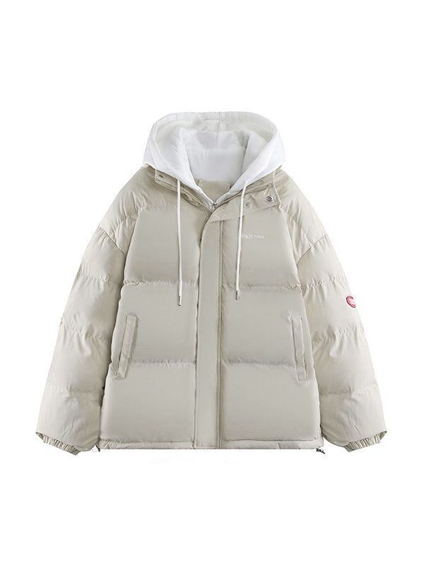 Hooded Fake Two Piece Loose Jacket